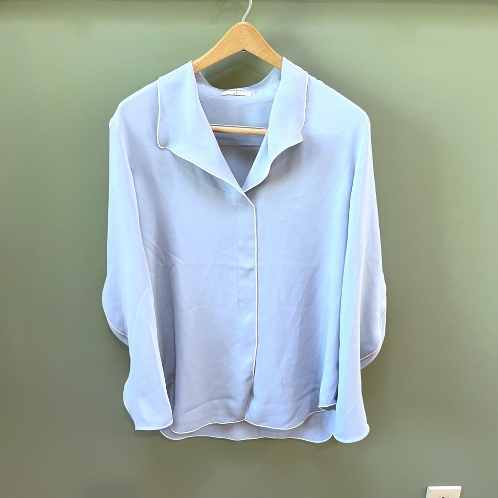 Babaton Womens Rena Blouse Size S‎ Blue White Trim Flowy Top